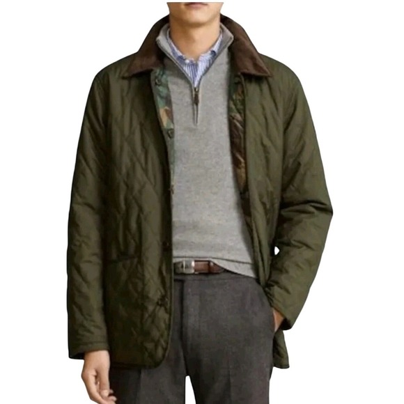 Polo Ralph Lauren Reversible Quilted Barn Jacket Camo Olive‎ Corduroy Collar 4XG